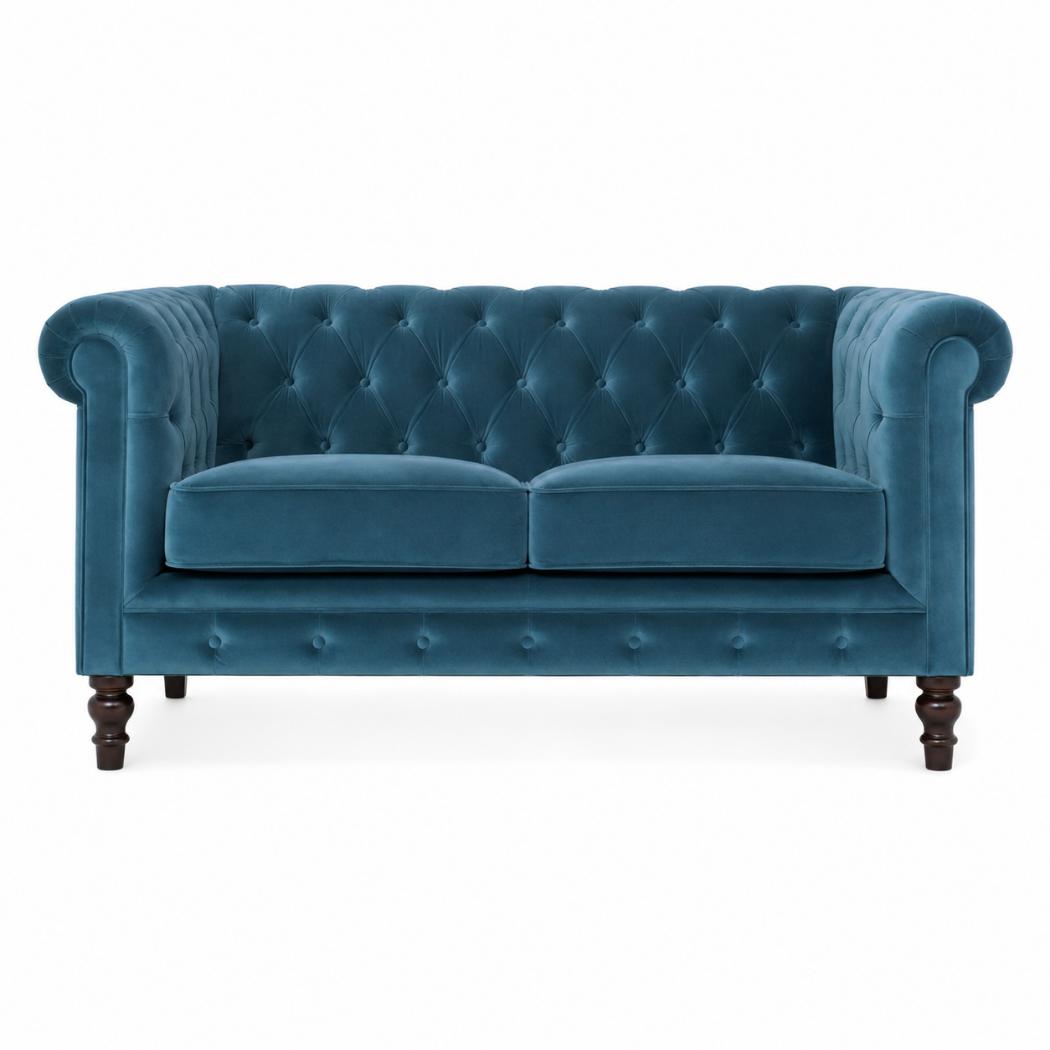 Teal Chesterfield Sofa | Velvet Upholstery | Solid Mango Wood Frame | Classic Seating