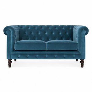 Teal Chesterfield Sofa | Velvet Upholstery | Solid Mango Wood Frame | Classic Seating