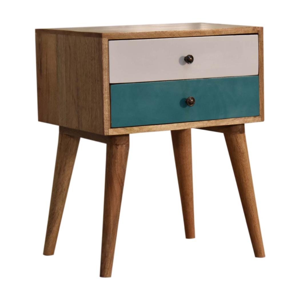 Teal Duo Bedside Table | Solid Mango Wood | Oak Finish | 2 Drawers