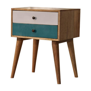 Teal Duo Bedside Table | Solid Mango Wood | Oak Finish | 2 Drawers