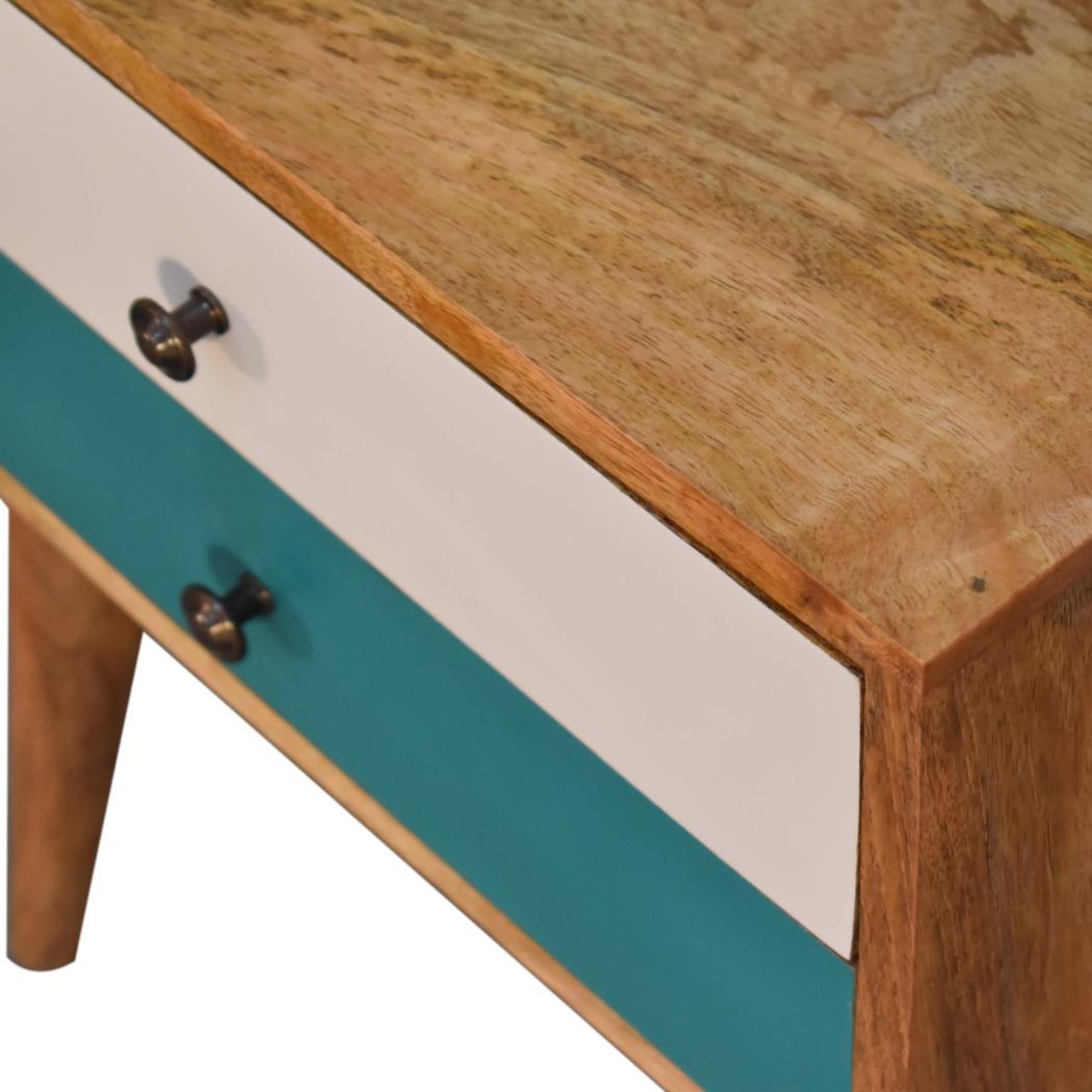 Teal Duo Bedside Table | Solid Mango Wood | Oak Finish | 2 Drawers