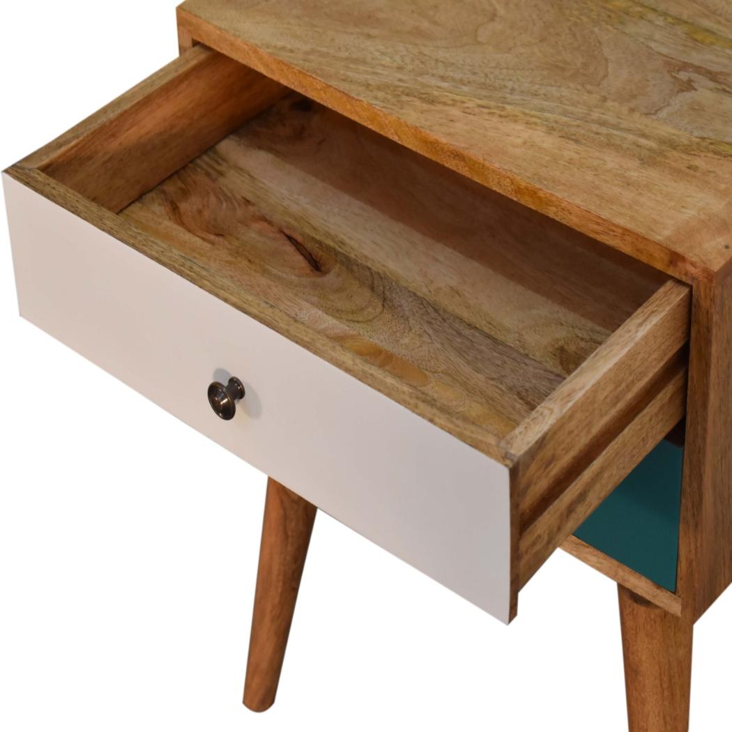 Teal Duo Bedside Table | Solid Mango Wood | Oak Finish | 2 Drawers