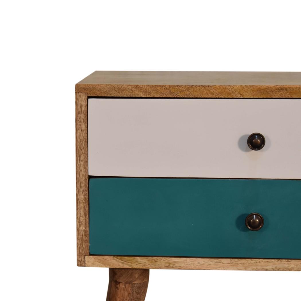 Teal Duo Bedside Table | Solid Mango Wood | Oak Finish | 2 Drawers