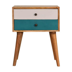 Teal Duo Bedside Table | Solid Mango Wood | Oak Finish | 2 Drawers