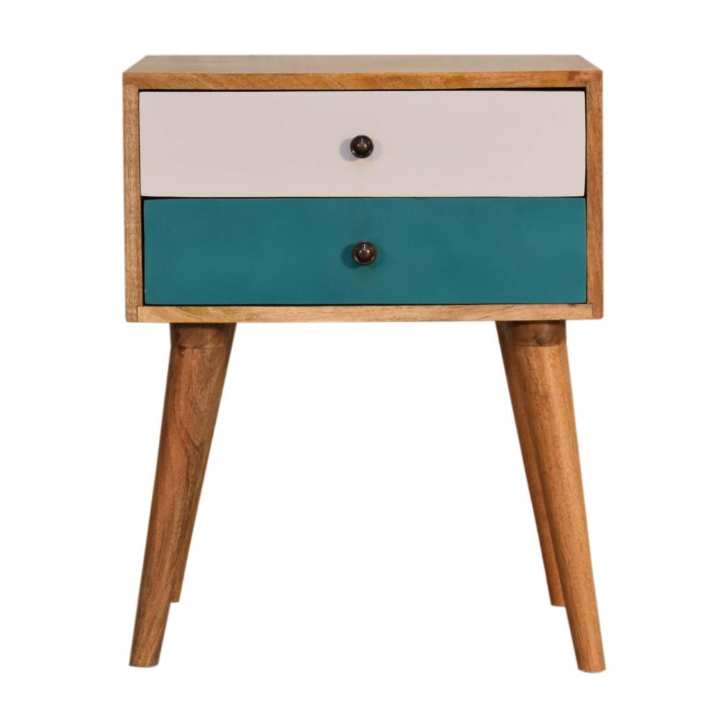 Teal Duo Bedside Table | Solid Mango Wood | Oak Finish | 2 Drawers
