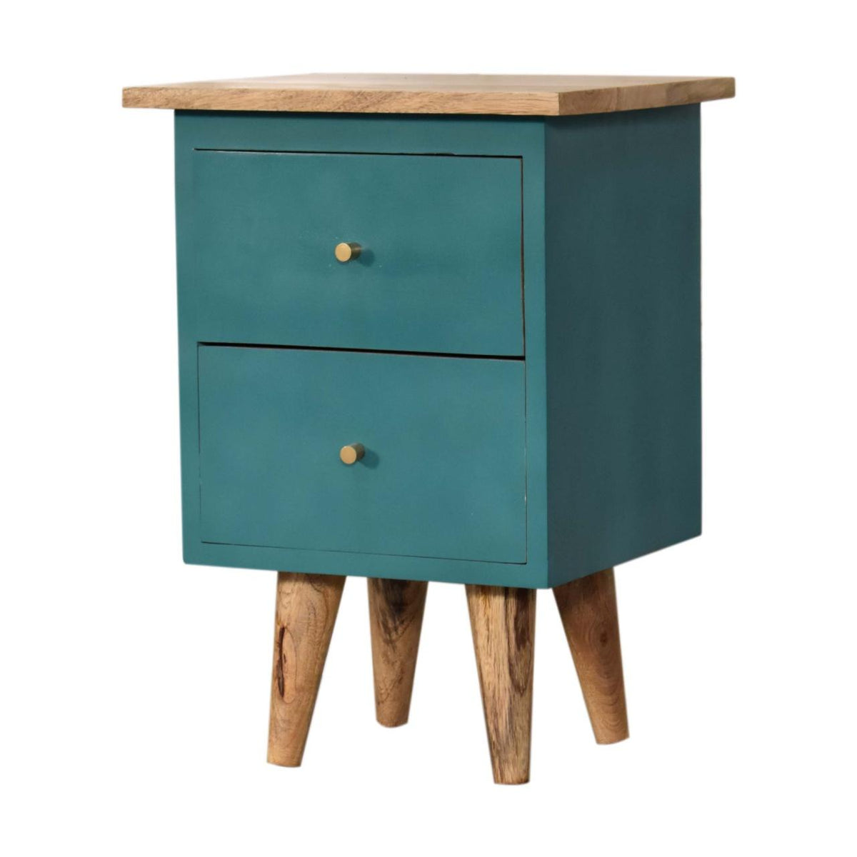 Teal Hand-Painted Bedside Table | Artisan Finish | Compact Bedroom Storage