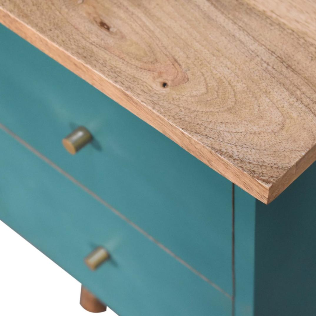 Teal Hand-Painted Bedside Table | Artisan Finish | Compact Bedroom Storage