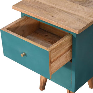 Teal Hand-Painted Bedside Table | Artisan Finish | Compact Bedroom Storage