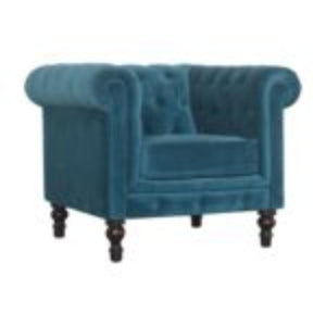 Teal Velvet Chesterfield Armchair | Solid Mango Wood Frame | Classic Accent Seating