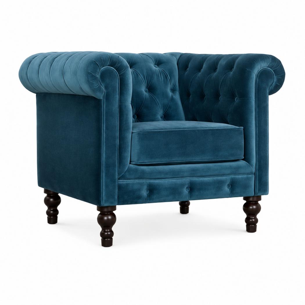 Teal Velvet Chesterfield Armchair | Solid Mango Wood Frame | Classic Accent Seating