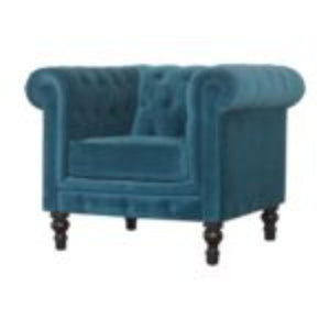 Teal Velvet Chesterfield Armchair | Solid Mango Wood Frame | Classic Accent Seating