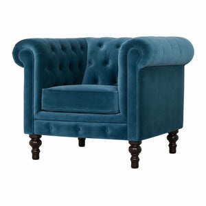 Teal Velvet Chesterfield Armchair | Solid Mango Wood Frame | Classic Accent Seating