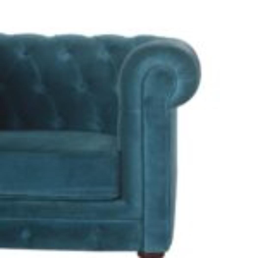 Teal Velvet Chesterfield Armchair | Solid Mango Wood Frame | Classic Accent Seating