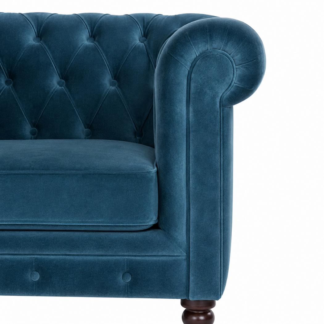 Teal Velvet Chesterfield Armchair | Solid Mango Wood Frame | Classic Accent Seating