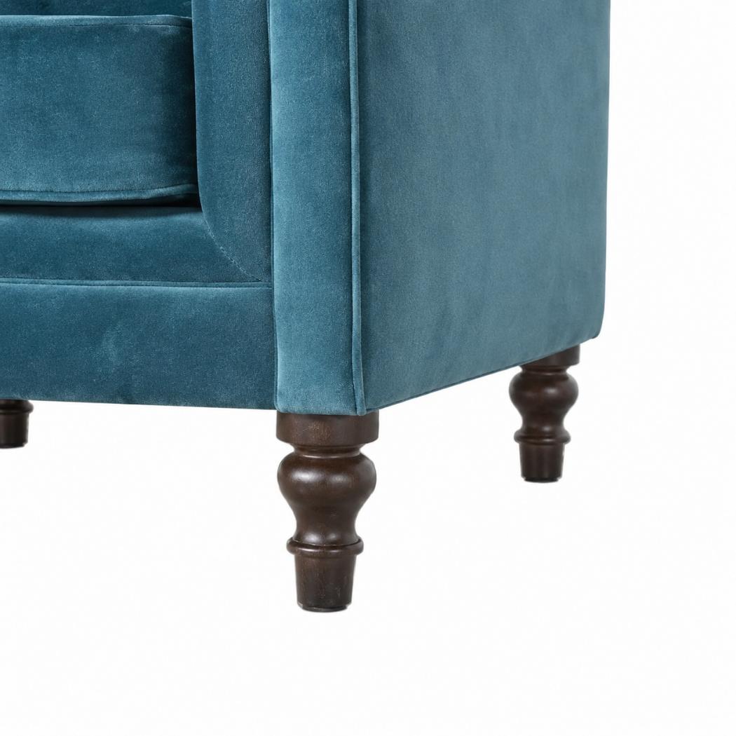 Teal Velvet Chesterfield Armchair | Solid Mango Wood Frame | Classic Accent Seating
