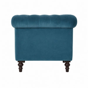 Teal Velvet Chesterfield Armchair | Solid Mango Wood Frame | Classic Accent Seating