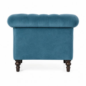 Teal Velvet Chesterfield Armchair | Solid Mango Wood Frame | Classic Accent Seating