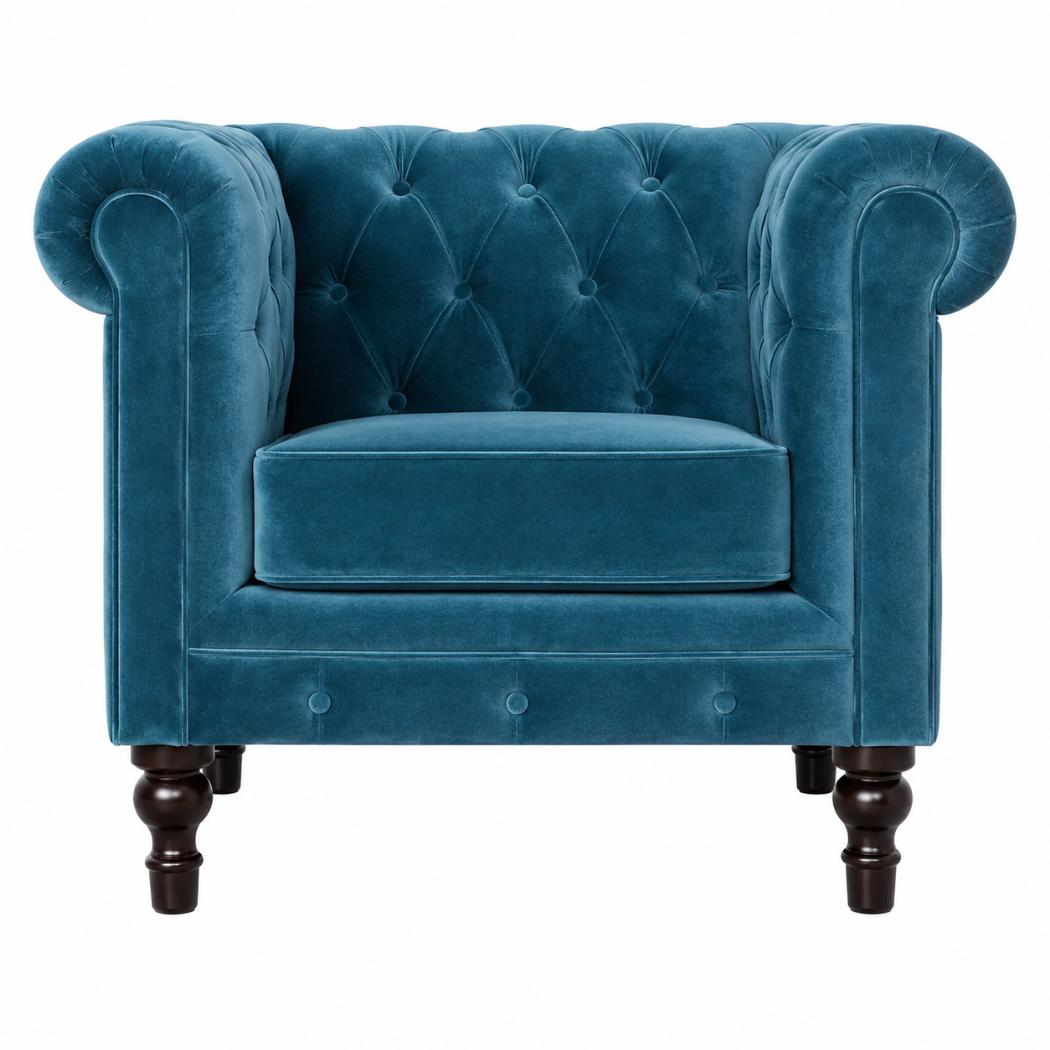 Teal Velvet Chesterfield Armchair | Solid Mango Wood Frame | Classic Accent Seating