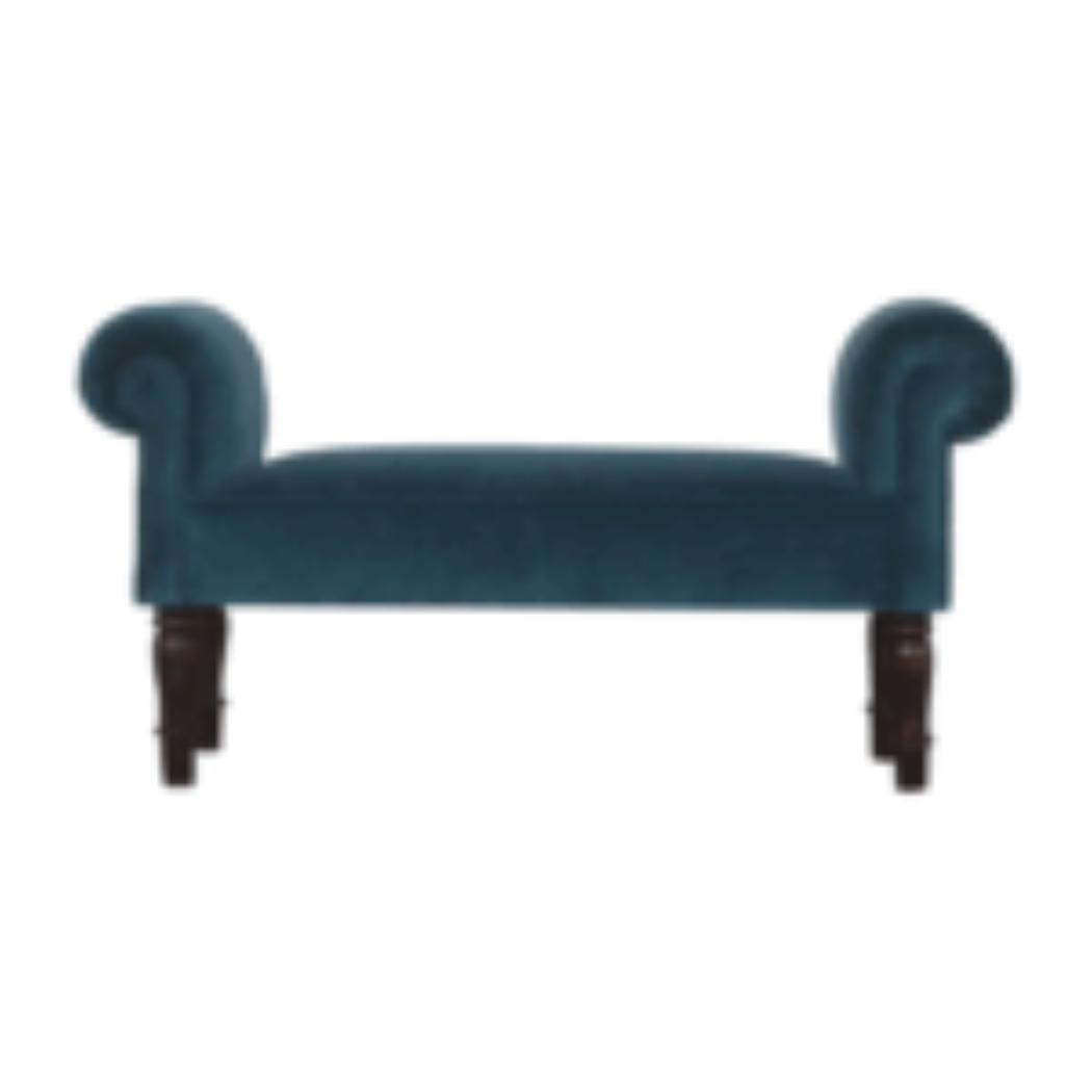 Teal Velvet Hallway Bench | Solid Mango Wood Frame | Upholstered Accent Seating