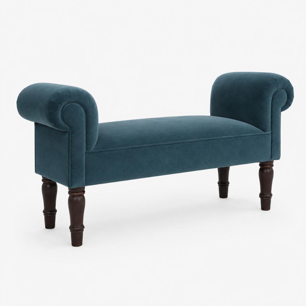 Teal Velvet Hallway Bench | Solid Mango Wood Frame | Upholstered Accent Seating