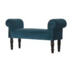 Teal Velvet Hallway Bench | Solid Mango Wood Frame | Upholstered Accent Seating