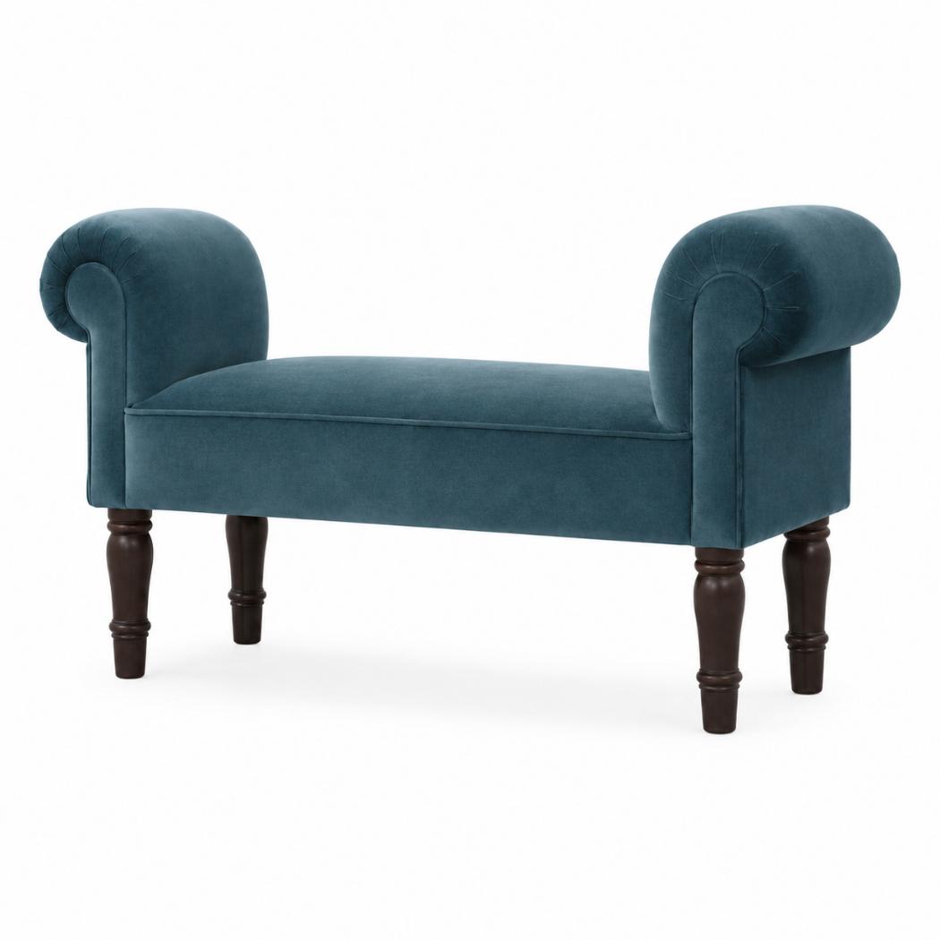 Teal Velvet Hallway Bench | Solid Mango Wood Frame | Upholstered Accent Seating