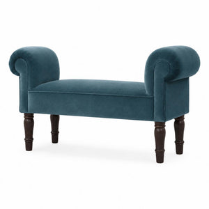 Teal Velvet Hallway Bench | Solid Mango Wood Frame | Upholstered Accent Seating