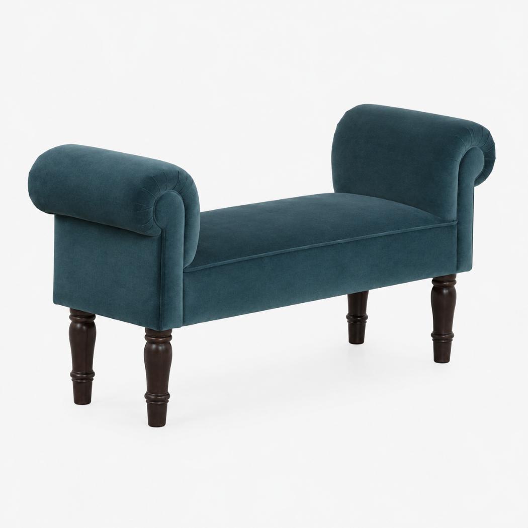 Teal Velvet Hallway Bench | Solid Mango Wood Frame | Upholstered Accent Seating