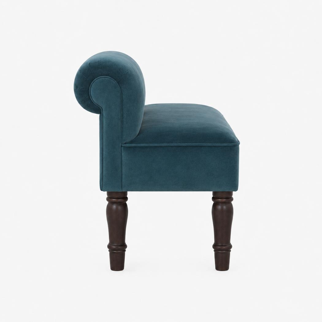 Teal Velvet Hallway Bench | Solid Mango Wood Frame | Upholstered Accent Seating