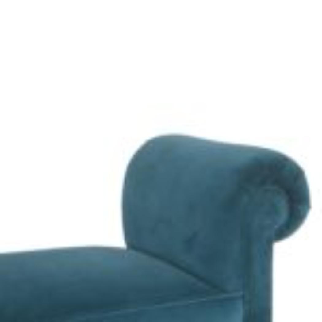Teal Velvet Hallway Bench | Solid Mango Wood Frame | Upholstered Accent Seating