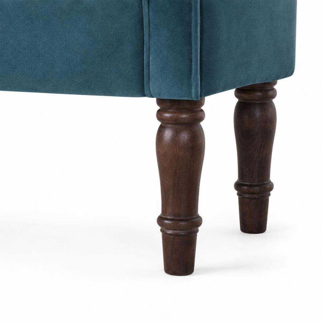 Teal Velvet Hallway Bench | Solid Mango Wood Frame | Upholstered Accent Seating