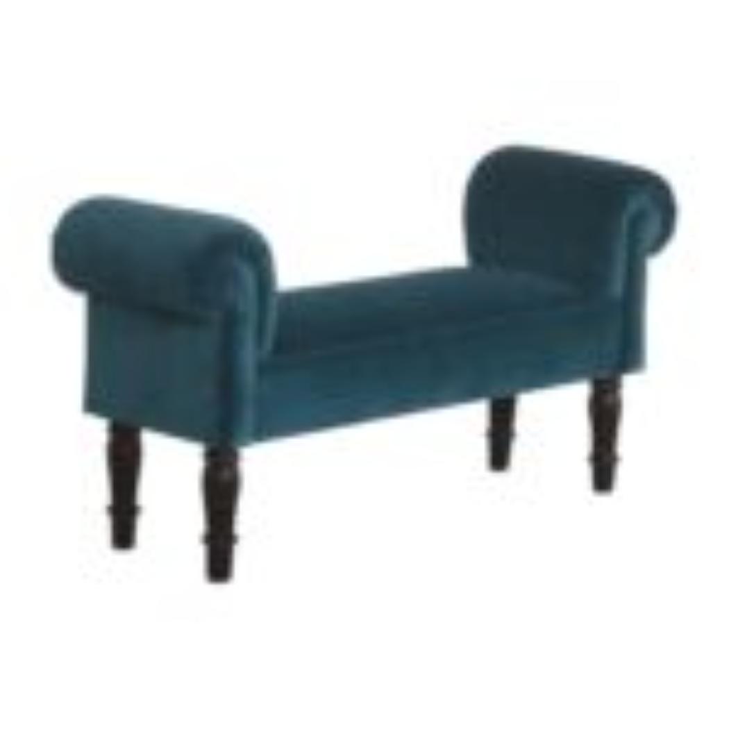 Teal Velvet Hallway Bench | Solid Mango Wood Frame | Upholstered Accent Seating