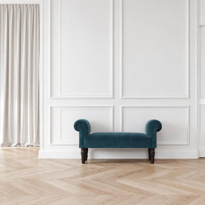 Teal Velvet Hallway Bench | Solid Mango Wood Frame | Upholstered Accent Seating
