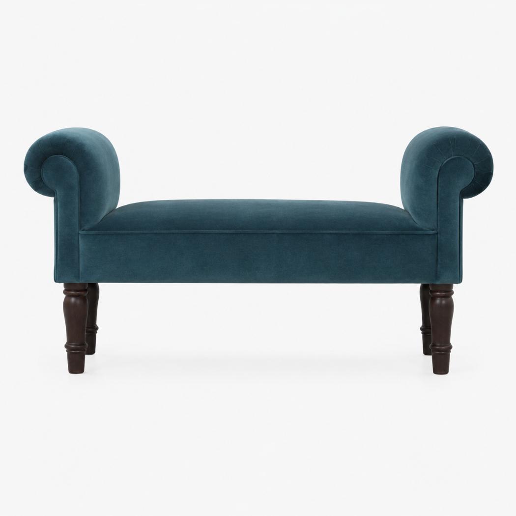 Teal Velvet Hallway Bench | Solid Mango Wood Frame | Upholstered Accent Seating