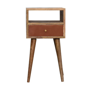 Terracotta Mini Bedside Table | Solid Mango Wood | Brick Red Drawer | Oak Finish