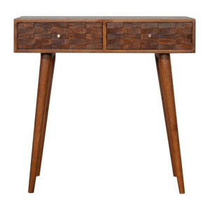 Tile Carved Console Table | Solid Mango Wood | Chestnut Finish | Hallway Storage