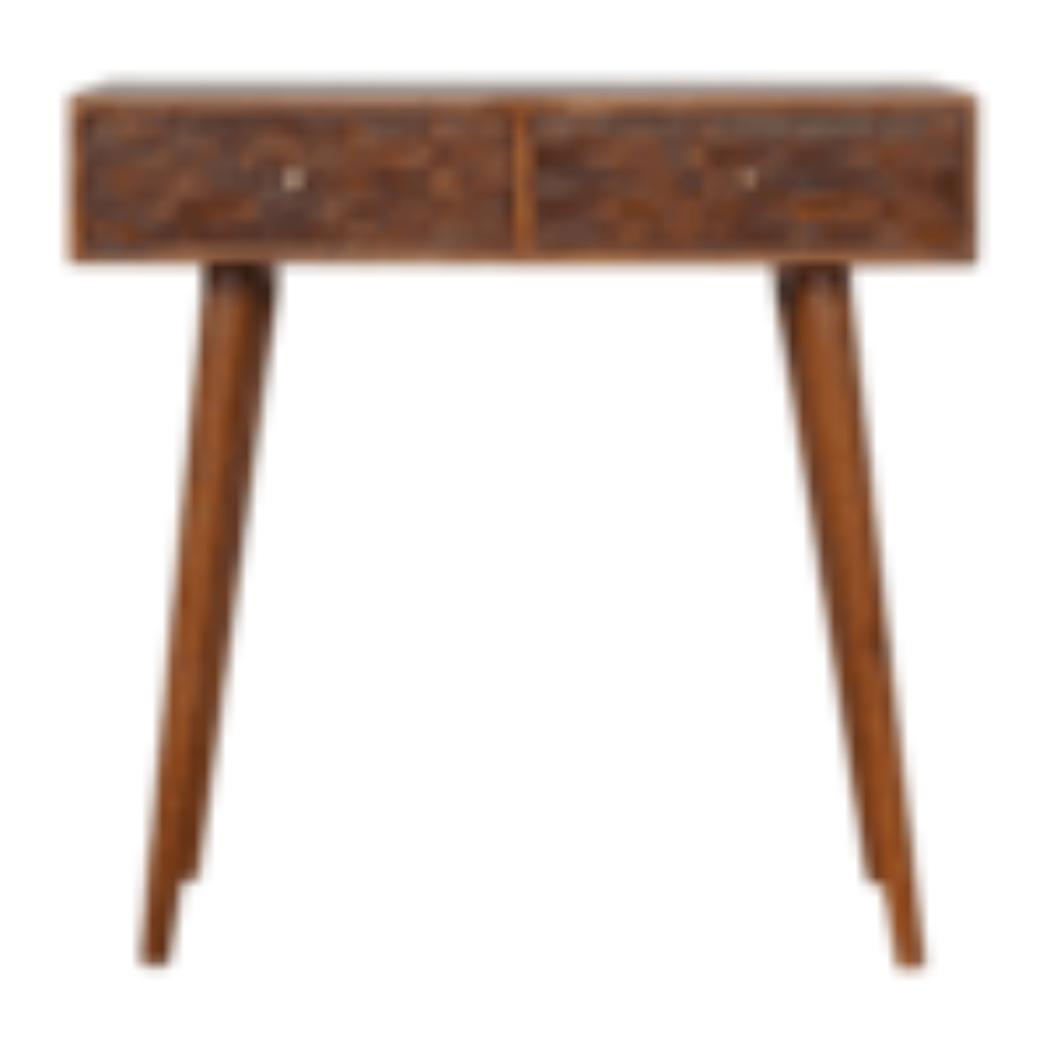 Tile Carved Console Table | Solid Mango Wood | Chestnut Finish | Hallway Storage