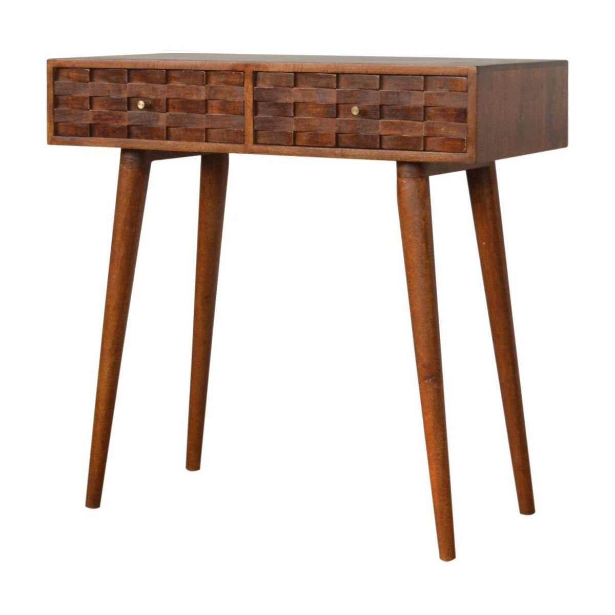 Tile Carved Console Table | Solid Mango Wood | Chestnut Finish | Hallway Storage