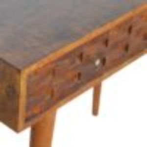 Tile Carved Console Table | Solid Mango Wood | Chestnut Finish | Hallway Storage