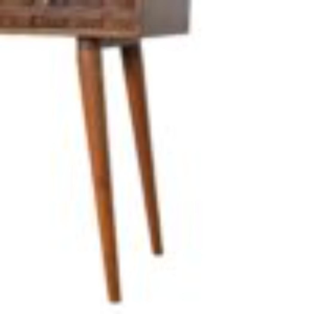 Tile Carved Console Table | Solid Mango Wood | Chestnut Finish | Hallway Storage