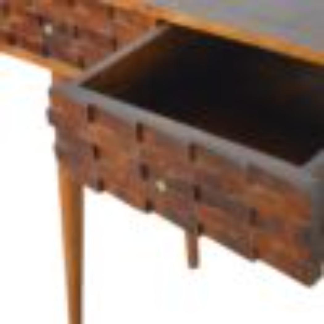 Tile Carved Console Table | Solid Mango Wood | Chestnut Finish | Hallway Storage