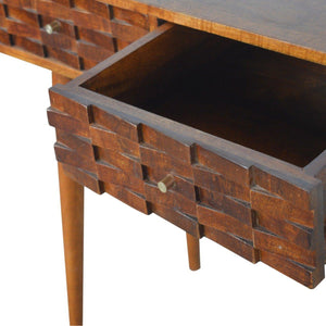 Tile Carved Console Table | Solid Mango Wood | Chestnut Finish | Hallway Storage