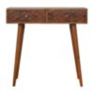 Tile Carved Console Table | Solid Mango Wood | Chestnut Finish | Hallway Storage