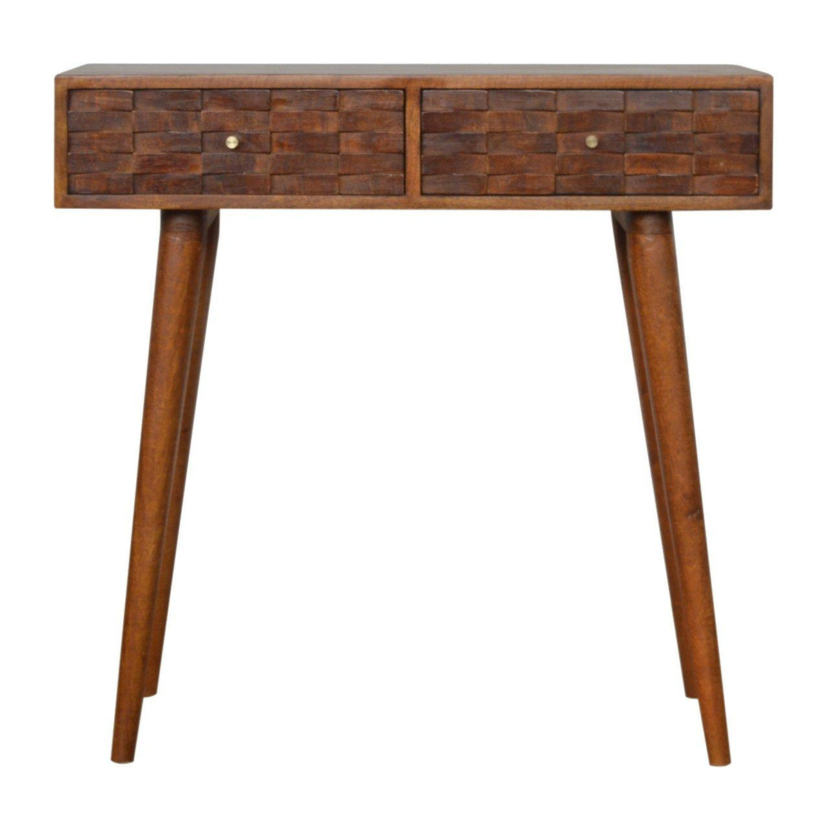 Tile Carved Console Table | Solid Mango Wood | Chestnut Finish | Hallway Storage