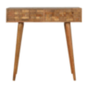 Tile Carved Console Table | Solid Mango Wood | Natural Finish | Hallway Display Table