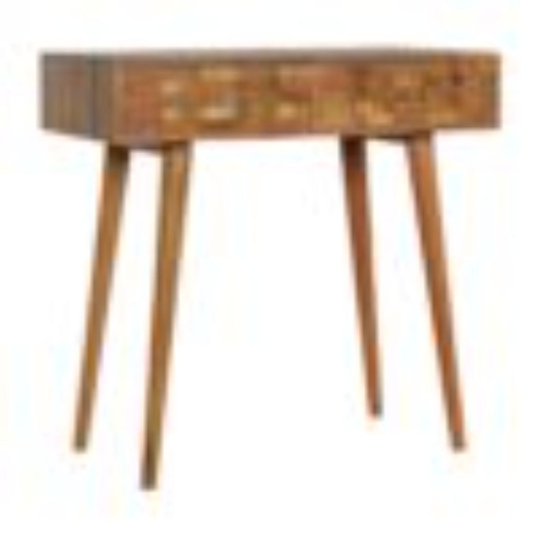 Tile Carved Console Table | Solid Mango Wood | Natural Finish | Hallway Display Table