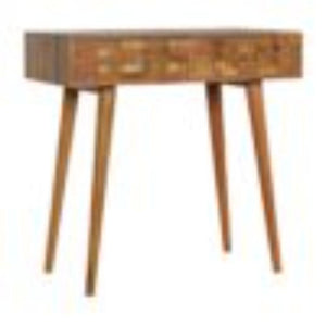 Tile Carved Console Table | Solid Mango Wood | Natural Finish | Hallway Display Table