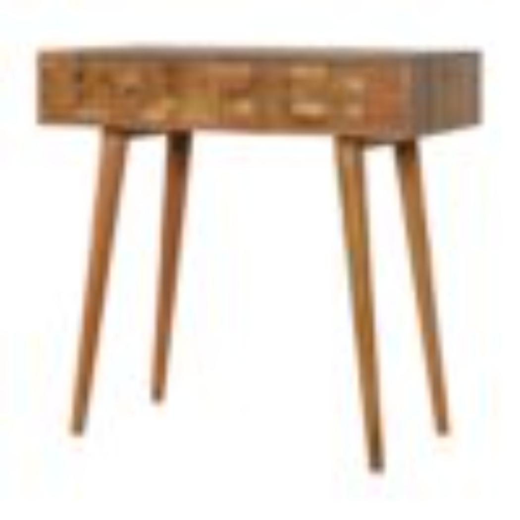 Tile Carved Console Table | Solid Mango Wood | Natural Finish | Hallway Display Table