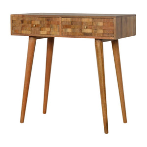 Tile Carved Console Table | Solid Mango Wood | Natural Finish | Hallway Display Table