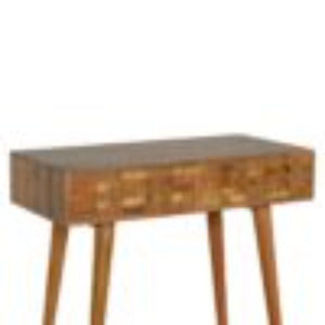 Tile Carved Console Table | Solid Mango Wood | Natural Finish | Hallway Display Table